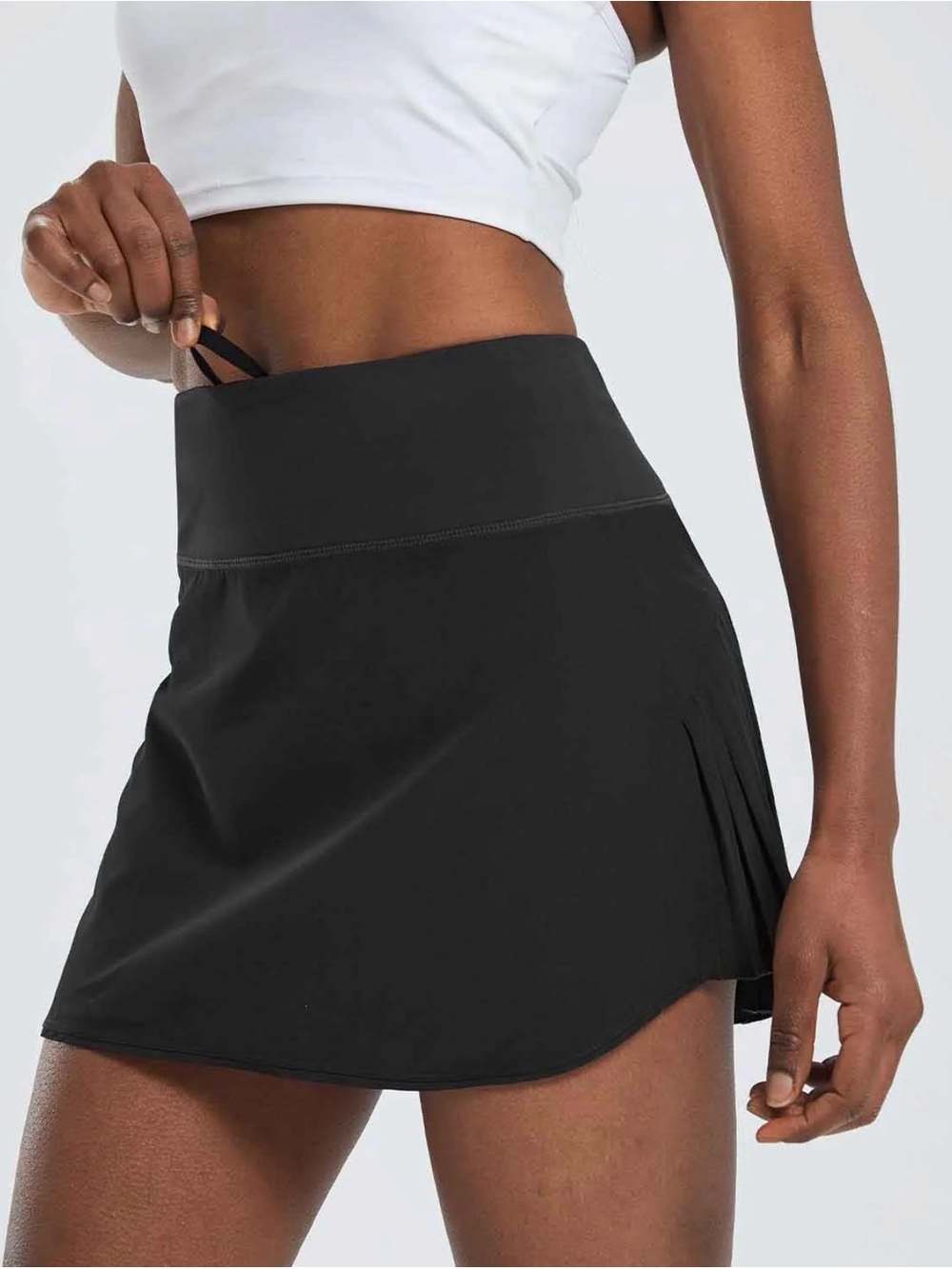 Black Athletic Skort with Side Pleats